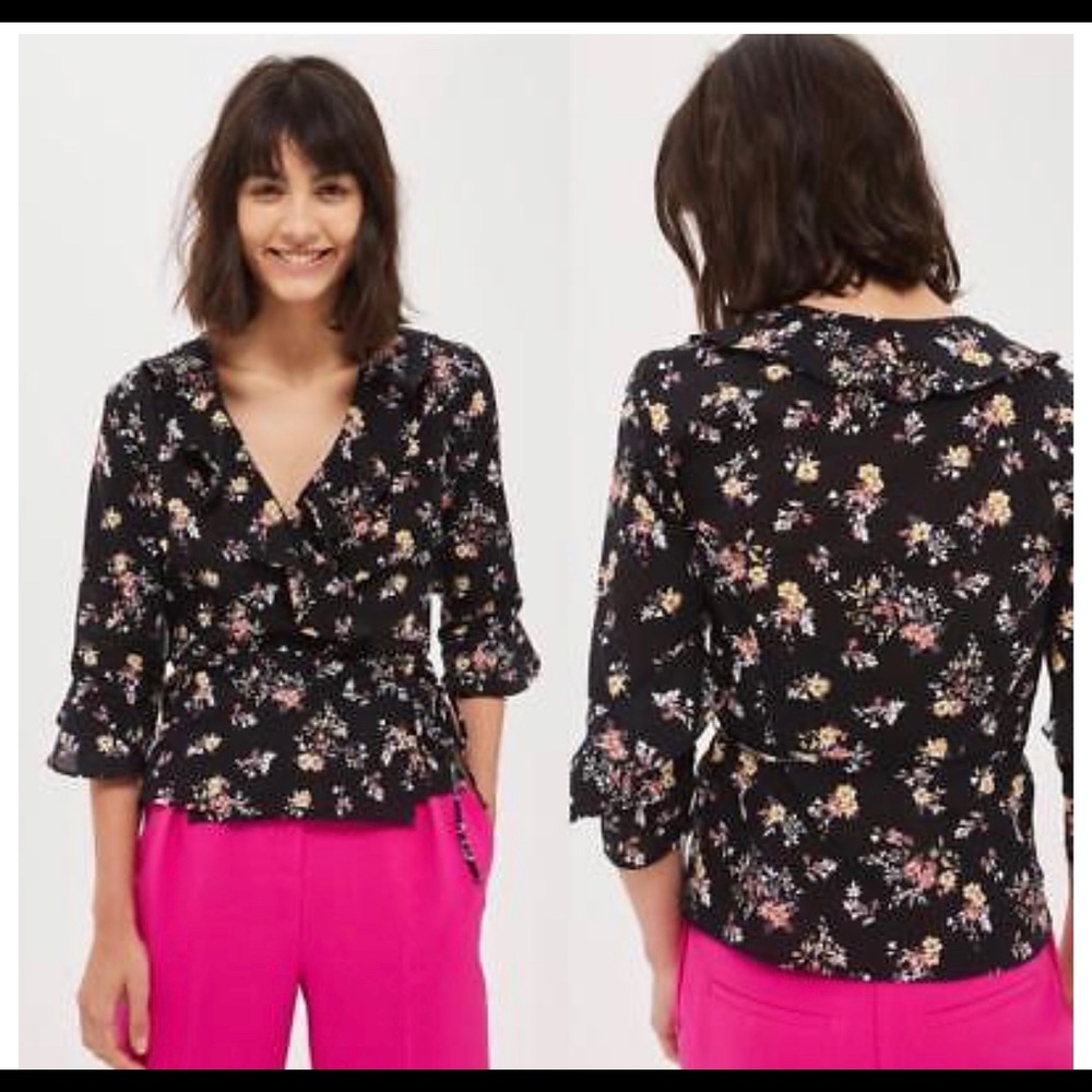 TOPSHOP FLORAL WRAP TOP